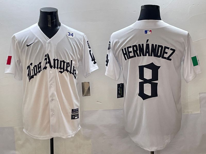 Men Los Angeles Dodgers #8 Hernandez White Five generations Joint Name 2025 Nike MLB Jersey style 9